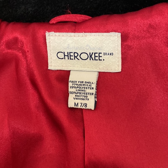 Cherokee Girl’s Faux Fur Black Jacket with Red Interior - Size 7/8 Medium - Picture 5 of 5